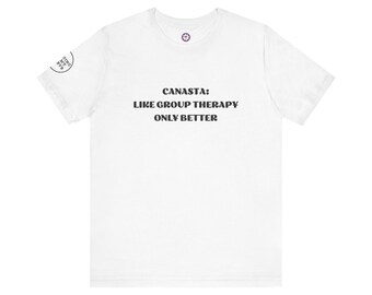 Canasta Therapy Tee - Texto Preto - Camiseta Unissex Divertida de Manga Curta para Amantes de Jogos de Cartas, Perfeita para Uso Casual, Noites de Jogos, Presentes