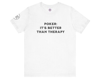 Camiseta Poker Therapy com texto preto - Camiseta divertida unissex de manga curta para amantes de jogos de cartas, perfeita para uso casual, noites de jogos, presentes