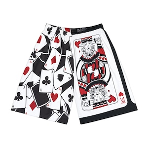 Pantaloncini sportivi leggeri / Design del Re di Cuori rosso, bianco e nero / Abbigliamento sportivo ed elegante per la palestra / Traspirante e allenamento audace