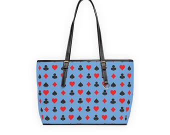 Shoulder Bag  Tote in playing card suit pattern on blue background