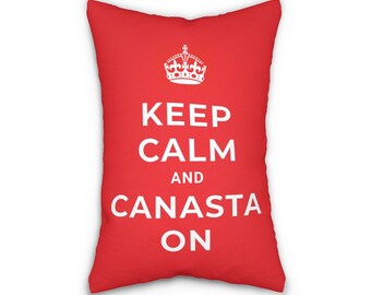 Almofada lombar Canasta, Mantenha a calma e brinque com Canasta, Capa de almofada vermelha e branca, Presente Canasta, Decoração Canasta, Decoração para noite de jogos, Amante de Canasta