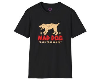 Camiseta de pôquer • Presente divertido para jogadores de cartas • Estilo retrô “Torneio de pôquer Mad Dog”