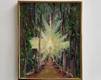 Chemin forestier vers Jésus, peinture acrylique par AleytheaArt | Impression d'art