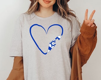 Israel Heart T-shirt, Patriotic T-shirt, Jewish Gift, Patriotic Gift Shirt, Human Rights Shirt, Political Shirt, Heart Sweater, Graphic Tee
