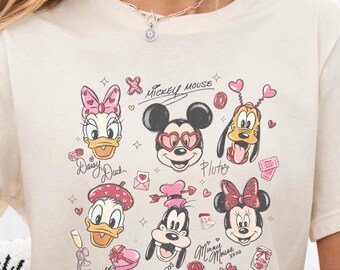 Camiseta de personajes de Disney de San Valentín, camiseta de Mickey Minnie, camiseta de Donald Daisy Xoxo, camiseta de Pluto, regalo de San Valentín divertido, camiseta de viaje a Disney