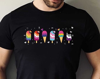 Ice Cream with Heart Shirt, Pride Month Shirt, Rainbow Popsicle T-Shirt, Funny Pride Tee, Pride Flag Shirt, Cute Shirt, Ally Shirt, Colorful