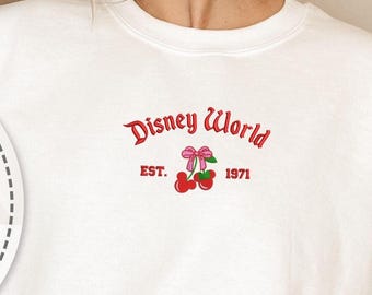Embroidery Disney World Cherry Sweatshirt, Disney World Vacation Hoodie, Cherry Mickey Minnie Sweatshirt, Disney World Est 1971 Sweatshirt