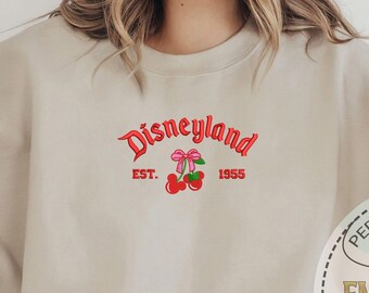 Embroidered Cherry Sweatshirt, Disneyland Trip Hoodie, Embroidery  Est 1955 Hoodie, Cherry Valentine Hoodie, Mickey Hoodie, Ribbon