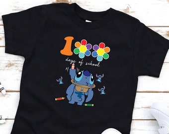 Stitch 100 Days T-shirt, 100 Days Of School Shirt, Kids Disney Shirts, 100th Day Of School Gift, Kindergarten Shirt, Disney School Shirts