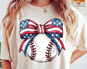 Coquette Baseball Shirt, Comfort Colors Shirt, American Bow Tee, Red White and Blue, Stars And Stripes Tee, Independence Day Tee, Sportive