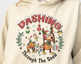 Slinky Dog Toy Story Christmas Hoodie, Dashing Through The Snow Sweatshirt, Disney Toy Story Xmas Sweatshirt, Christmas Holiday Kids Gift