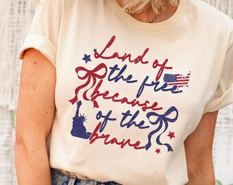 Land Of Free Shirt, Coquette USA Tshirt, Memorial Day Tee, America Flag Tshirt, Independence Day Shirt, Fourth of July Gift, America Bow