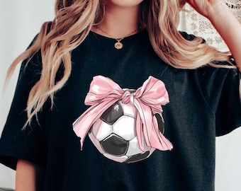 Soccer Ball Coquette Tee, Pink Ribbon Shirt, Soccer Bow Shirt, Coquette Ribbon Tee, Soccer Lover TShirt, Soccer Ball Bow, Sportive Shirt
