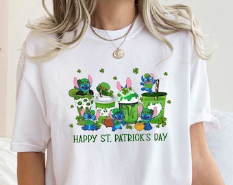 Stitch St Patrick's T-shirt, Comfort Colors Shirt, Green Coffee Shirt, Disney Stitch Shirt, Disney Happy St Patrick's Day, Oversized T-shirt