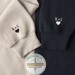 Personalized Couples Hoodie, Initial Heart Embroidery On Sleeve, Valentines Day Gift, Custom Sweatshirt, Couples Gift Shirt, Custom Gift Tee