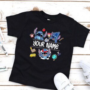 Custom Name Stitch T-shirt, 100 Days Of School Shirt, Stitch Kindergarten Shirt, Personalized Name Shirt, Kids Disney Shirt, Custom Gift Tee