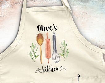 Personalized Name Women Apron, Custom Kitchen Apron, Personalized Kitchen Gifts, Mom Cooking Apron, Adjustable Chef Apron, Kitchen Gift Idea
