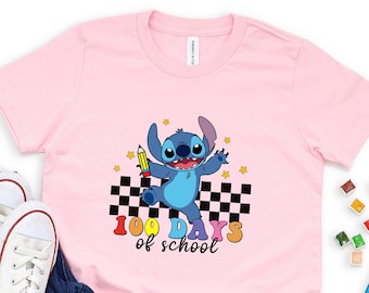 T-shirt Disney Stitch 100 jours d’école, chemises Disney pour enfants, chemise du 100e jour d’école, chemise de maternelle, chemise d’école mignonne, chemise pré-maternelle