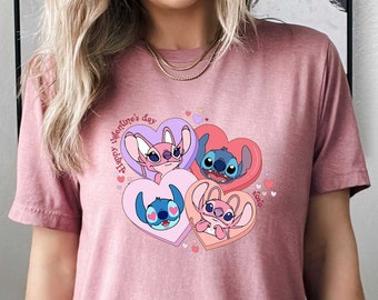 Camiseta Stitch And Angel, Camisa Feliz Día de San Valentín, Sudadera Disney, Camisa Stitch Lovers, Regalo del Día de San Valentín, Camisa Disney Valentines