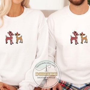 Embroidery Deer Sweatshirt, Embroidered Xmas Gift, Christmas Characters Hoodie, Merry Christmas, Animal Lover, Cartoon Youth Sweatshirt,