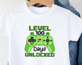 Camiseta desbloqueada de nivel 100 días, camisa del día 100 de la escuela, camisa de niño jugador, camisa de maestro de prekínder, camiseta de regalo de maestro, camisa de regreso a la escuela