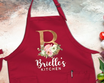 Personalized Name Apron, Master Chef Apron, Gift For Her, Monogrammed Apron, Mom Apron Gift, Floral Kitchen Apron, Mother's Day Gift