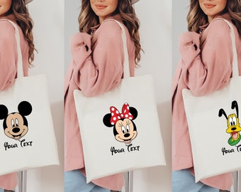 Custom Disney Tote Bag, Disney Characters Tote Bag, Custom Text Tote Bag, Personalized Tote Bag, Disney Shoulder Bag, Disney Tote Bag