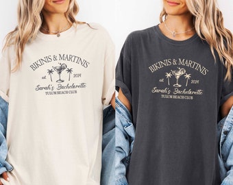 Custom Bikinis And Martinis Shirt, Funny Bachelorette T-shirt, Personalized Name Shirt, Bridal Party Shirt, Social Club Bach, Comfort Colors