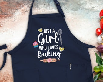 Just A Girl Who Loves Baking Apron, Kitchen Gift Ideas, Chef Apron, Bakers Apron, Cooking Apron, Adjustable Kitchen Apron, Gift For Girls