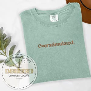 Embroidered Overstimulated Shirt, Embroidery  Anxiety Shirt, Sarcastic Tee, Funny TShirt, Gen Z Shirt, Comfort Colors Tee, Unhinged Tshirt