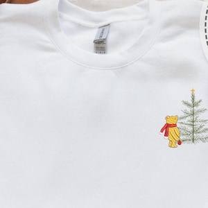 Embroidery Winnie the Pooh Xmas Tree Sweatshirt, Embroidery Christmas Pooh Bear Hoodie, Disney Christmas Kid Sweatshirt, Disney Holiday Gift