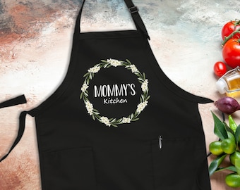 Mommy's Kitchen Apron, Floral Apron, Gift For Mommy, Mommy Apron Gift, Kitchen Gift Idea, Housewarming Gift, Cooking Apron, Mothers Day Gift