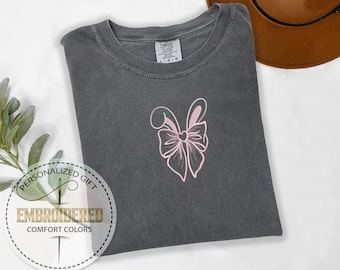 Embroidery Bunny Shirt, Embroidered Easter Tshirt, Happy Easter Tee, Rabbit Ears Shirt, Cute Coquette Tshirt, Comfort Colors Shirt