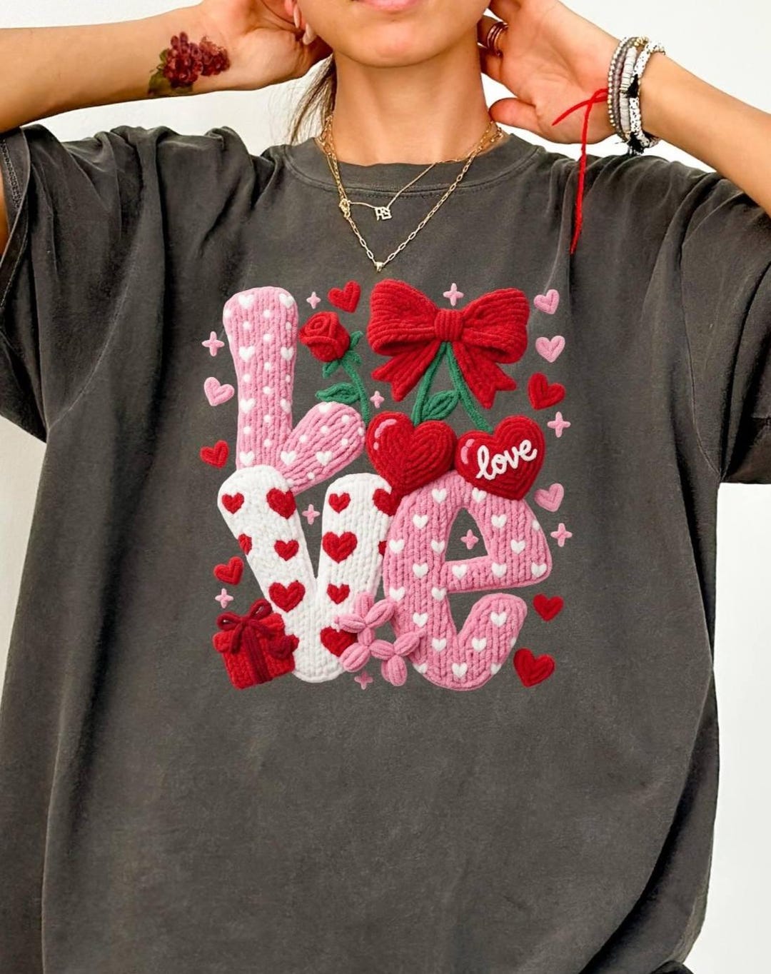 Love Faux Knit Design Comfort Colors Shirt, Valentine Faux Yarn Style ...
