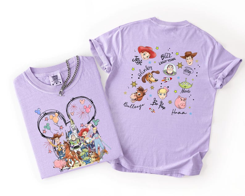 Toy Story Comfort Color 2 Sides Shirt, Woody Tshirt, Jessie Shirt, Bo Peep Tee, Buzz Lightyear Shirt, Disney Girls Shirt, Slinky Dog Shirt image 1
