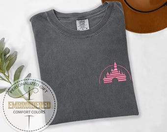 Embroidered Disney Shirt, Disney Castle Tee, Gift for Him, Disneyworld Tshirt, Embroidery Disneyland Tee, Disney Trip Tshirt, Comfort Colors