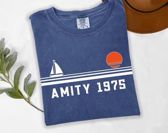 Amity 1975 Shirt, Amity Island Shirt, Comfort Colors Gift, Beach Vacation Tee, Vintage Movie Tee, Retro Graphic Tee, Funny Graphic Tee