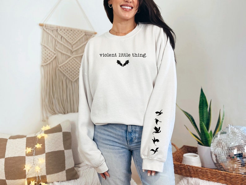 Violent Little Thing Sweatshirt, Dragon Riders Shirt, Violet Sorrengail Shirt, Fourth Wing Sweatshirt, Bookish Shirt, Dragons On Sleeve Tee bild 1