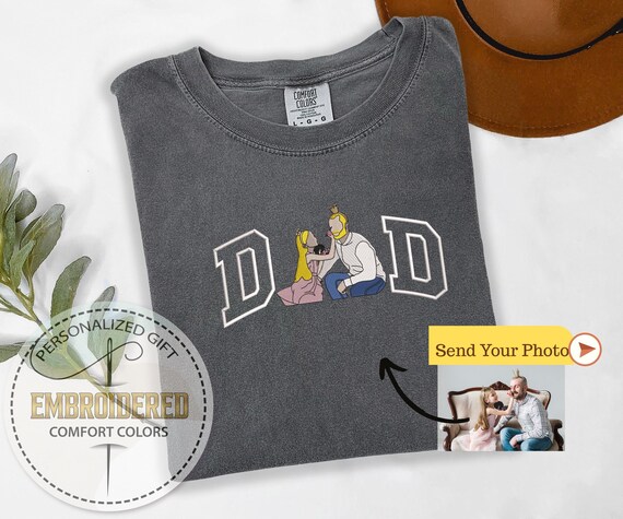 Embroidered Custom Dad Photo Shirt, Fathers Day Gift, Dad Birthday Gift, Embroidery Photo Tshirt, Comfort Colors Tshirt, Personalized Father