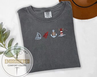 Embroidery Lobster Shirt, Anchor Tee, Boat Lover Tshirt, Sailing  Shirt, Beach Vacation Tee, Lighthouse Tshirt, Comfort Colors, Beach Tee