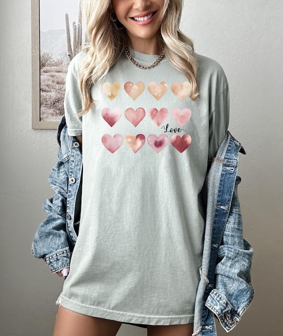 Valentine's Day Tee, Heart Graphic Tee, Neutral Tone Shirt, Watercolor Tshirt, Comfort Colors Tee, Aesthetic Hearts Tee, Romantic Tshirt