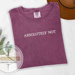 Embroidery Absolutely Not Tee, Funny Quote Shirt, Embroidered Humor Shirt, Sarcasm Statement Shirt, Gift For Friend, Comfort Colors Tee