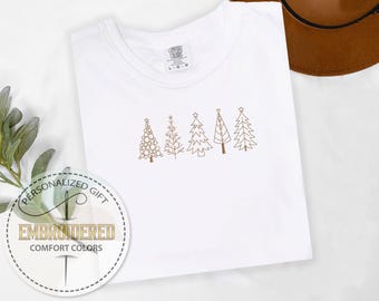 Embroidered Pine Tree Shirt, Embroidery Christmas Tree, Xmas Tree Shirt, Nature Lover Shirt, Adventure Tshirt, Camping Tee, Forest Shirt