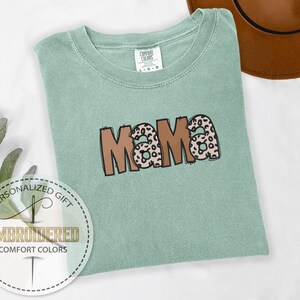 Embroidered Leopard Mama Shirt, Mother's Day T-Shirt, Mom Birthday Gift, Comfort Colors Tee, Trendy Mama Tshirt, Cute Mom Tshirt