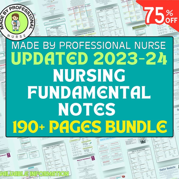 Fundamental of Nursing, Fundamental Bundle Notes, Nursing Notes, Nursing Study Guides, Nursing Student Bundle, See Topic on Last Page