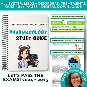 Nursing Pharmacology Study Guide: Meds, Notes, & NCLEX Review (Digital Download)