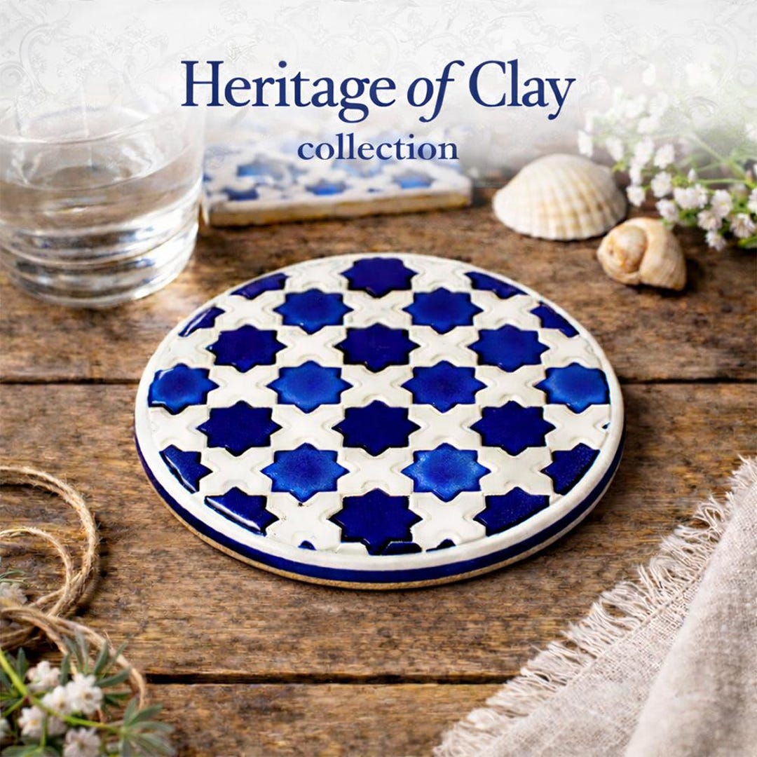 Heritage Blue Star Mosaic Coaster – Hand-painted Portuguese Ceramic ...