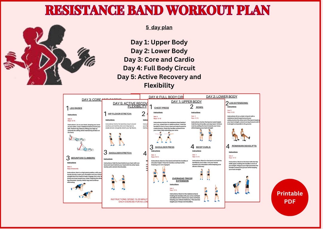 Workout Routine Body Gym Resistance Band 5-day Resistance Band