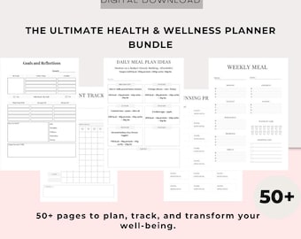 Health and Wellness Planner Bundle – Printable Fitness, Meal Plan, Habit Tracker, Weight Loss, Workout & Self-Care PDF Kit