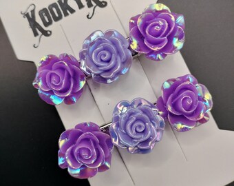 Pair of Pretty, Purple & Lilac Flower Hairclips